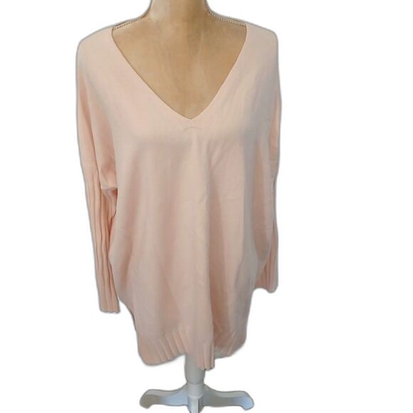 NWT French Connection soft pink Capri Blush pullover sweater 1X deep V - Picture 2 of 6
